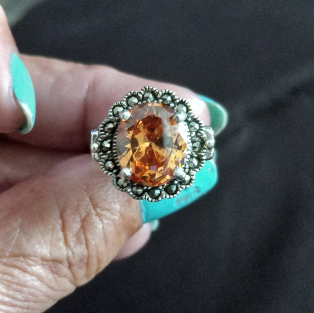 Vintage Five Carat Sterling Silver Citrine Ring